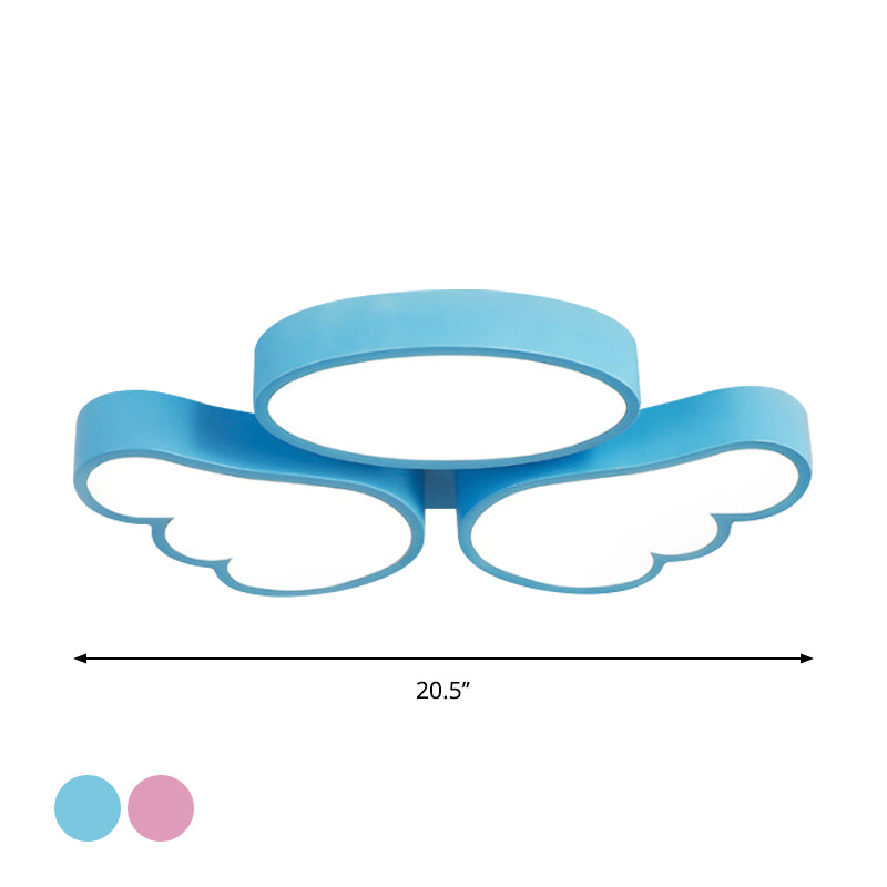 Round and Wing Flush Ceiling Light Cartoon Acrylic White/Pink/Blue LED Flushmount Lighting for Bedroom