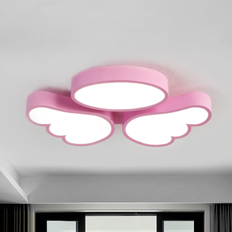Round and Wing Flush Ceiling Light Cartoon Acrylic White/Pink/Blue LED Flushmount Lighting for Bedroom