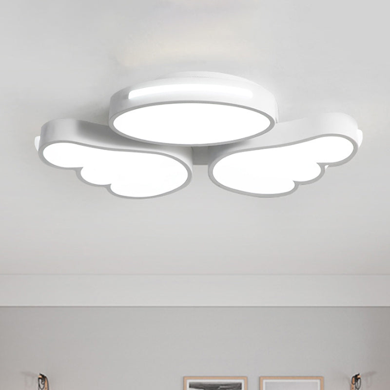 Round and Wing Flush Ceiling Light Cartoon Acrylic White/Pink/Blue LED Flushmount Lighting for Bedroom