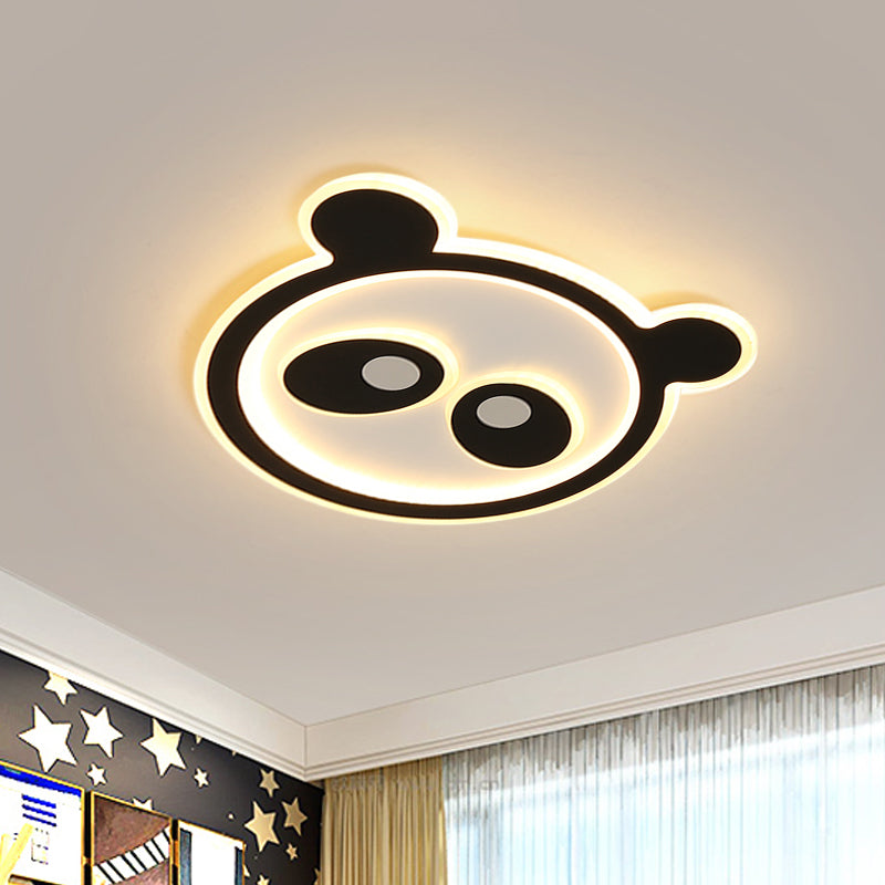 Acrylic Panda Ceiling Lighting Cartoon LED Black Flush Mount Light for Kids Bedroom, Warm/White Light