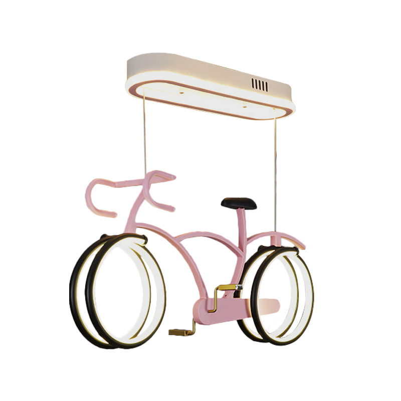 Silver/Pink/Blue Bike Chandelier Light Cartoon LED Metallic Hanging Lighting for Kids Bedroom