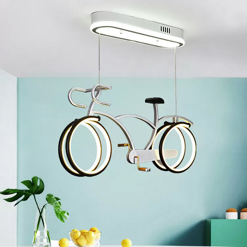 Silver/Pink/Blue Bike Chandelier Light Cartoon LED Metallic Hanging Lighting for Kids Bedroom