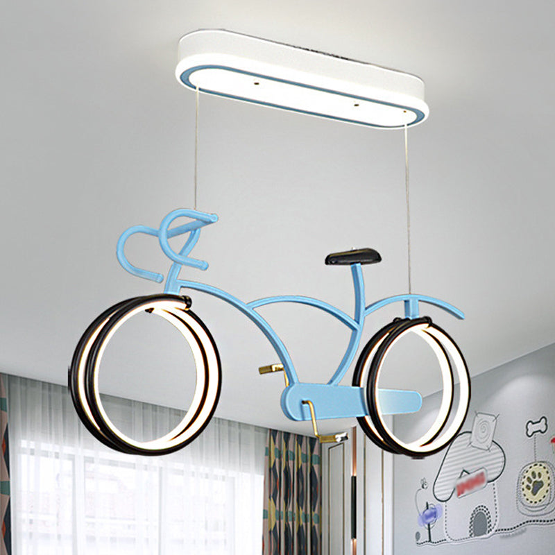 Silver/Pink/Blue Bike Chandelier Light Cartoon LED Metallic Hanging Lighting for Kids Bedroom