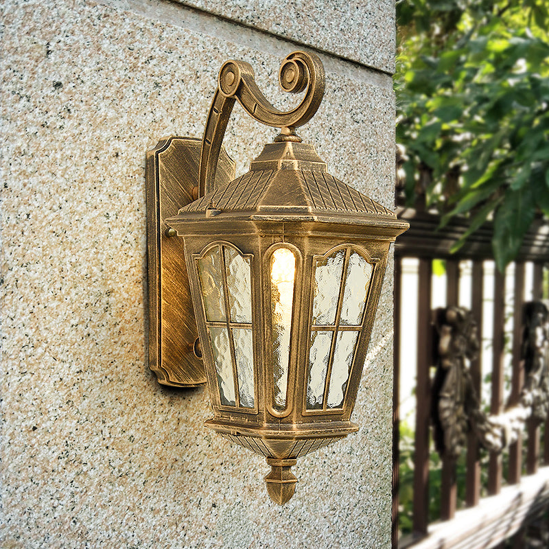 Lantern Porch Wall Lighting Traditional Dimpled Glass 9.5"/12" W 1-Bulb Black/Brass Wall Mounted Light, Up/Down