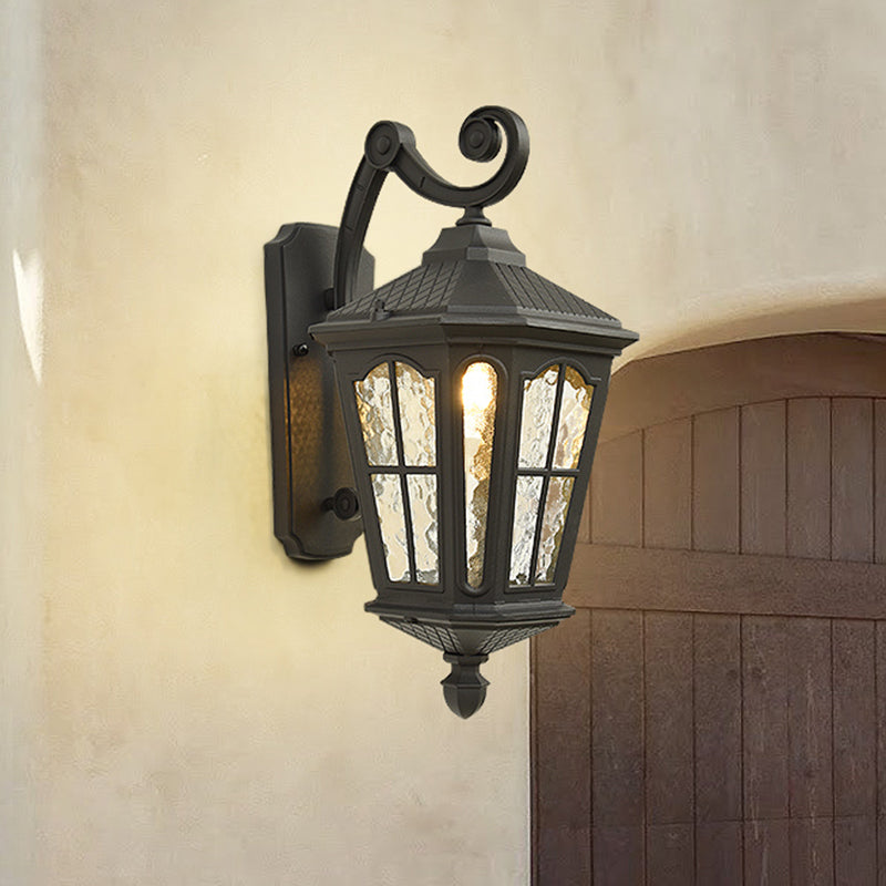 Lantern Porch Wall Lighting Traditional Dimpled Glass 9.5"/12" W 1-Bulb Black/Brass Wall Mounted Light, Up/Down