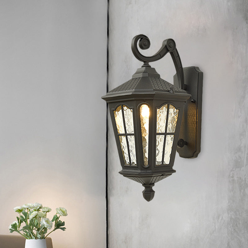 Lantern Porch Wall Lighting Traditional Dimpled Glass 9.5"/12" W 1-Bulb Black/Brass Wall Mounted Light, Up/Down