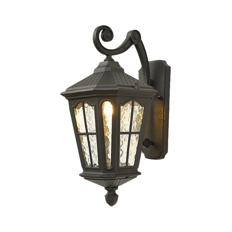 Lantern Porch Wall Lighting Traditional Dimpled Glass 9.5"/12" W 1-Bulb Black/Brass Wall Mounted Light, Up/Down