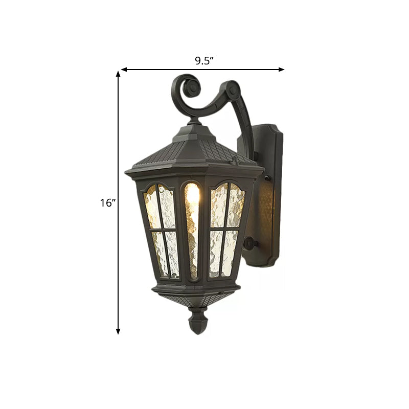 Lantern Porch Wall Lighting Traditional Dimpled Glass 9.5"/12" W 1-Bulb Black/Brass Wall Mounted Light, Up/Down