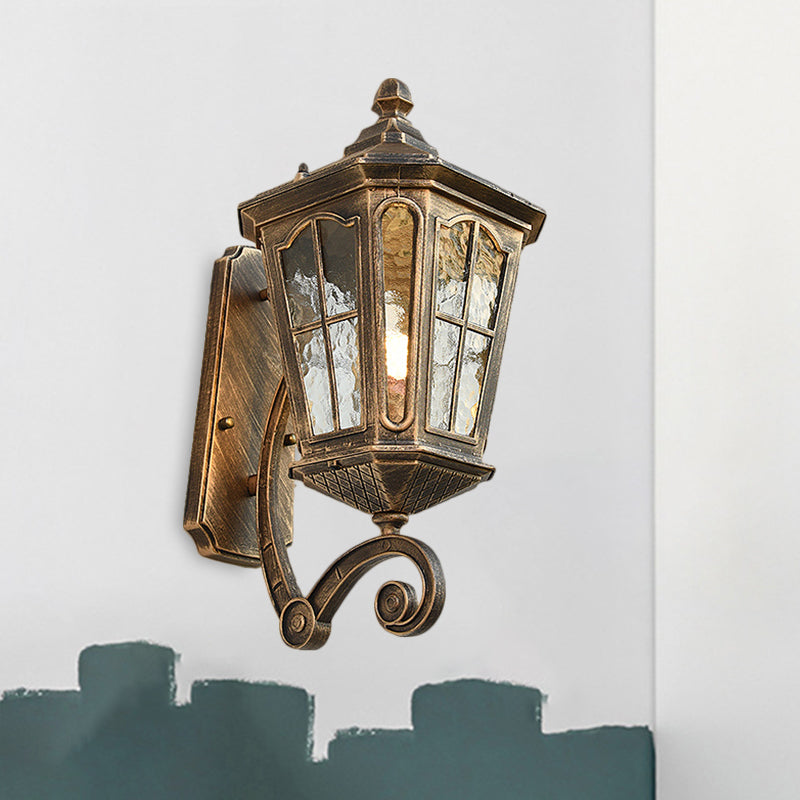Lantern Porch Wall Lighting Traditional Dimpled Glass 9.5"/12" W 1-Bulb Black/Brass Wall Mounted Light, Up/Down