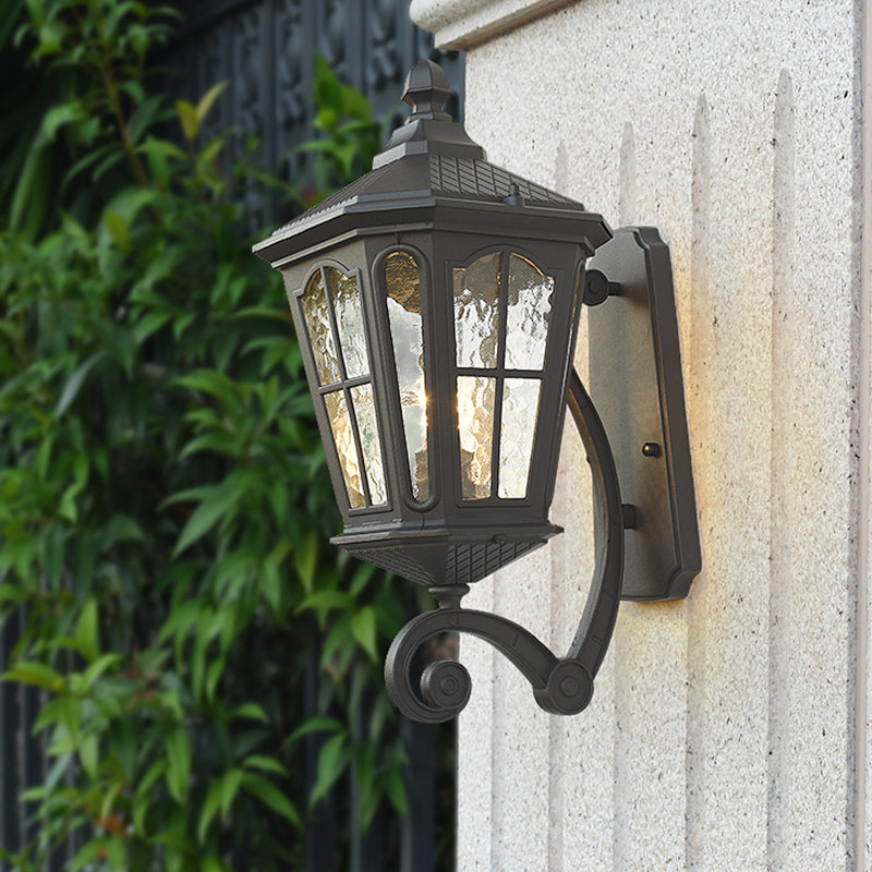 Lantern Porch Wall Lighting Traditional Dimpled Glass 9.5"/12" W 1-Bulb Black/Brass Wall Mounted Light, Up/Down