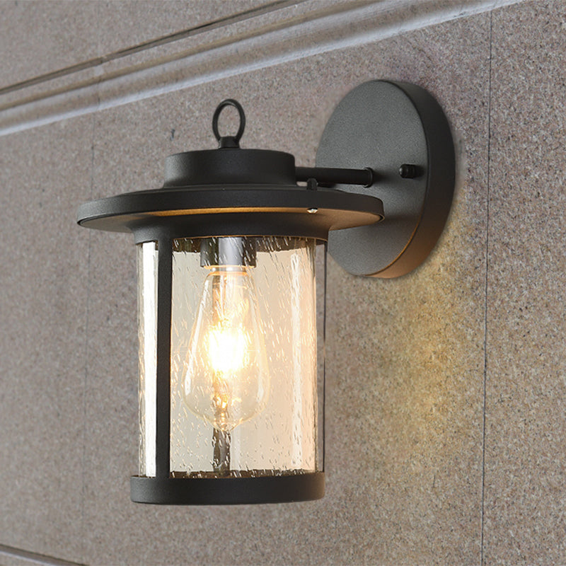 Single Light Cylinder Wall Lighting Warehouse Black/Brass Seedy Glass Wall Mounted Light