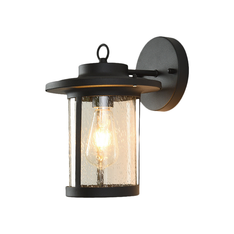 Single Light Cylinder Wall Lighting Warehouse Black/Brass Seedy Glass Wall Mounted Light