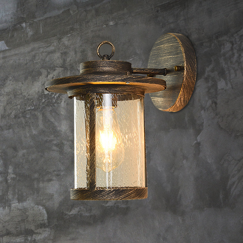 Single Light Cylinder Wall Lighting Warehouse Black/Brass Seedy Glass Wall Mounted Light
