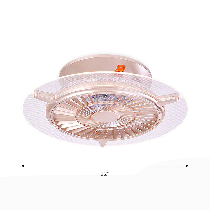 Light a ventola a soffitto rotondo largo 22 "Light moderno semi -montaggio in metallo a led per soggiorno