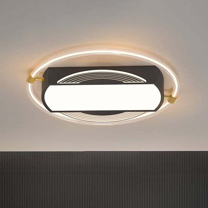 Rectangle and Ring Acrylic Flush Mount Modernism LED Black Flush Light Fixture for Bedroom