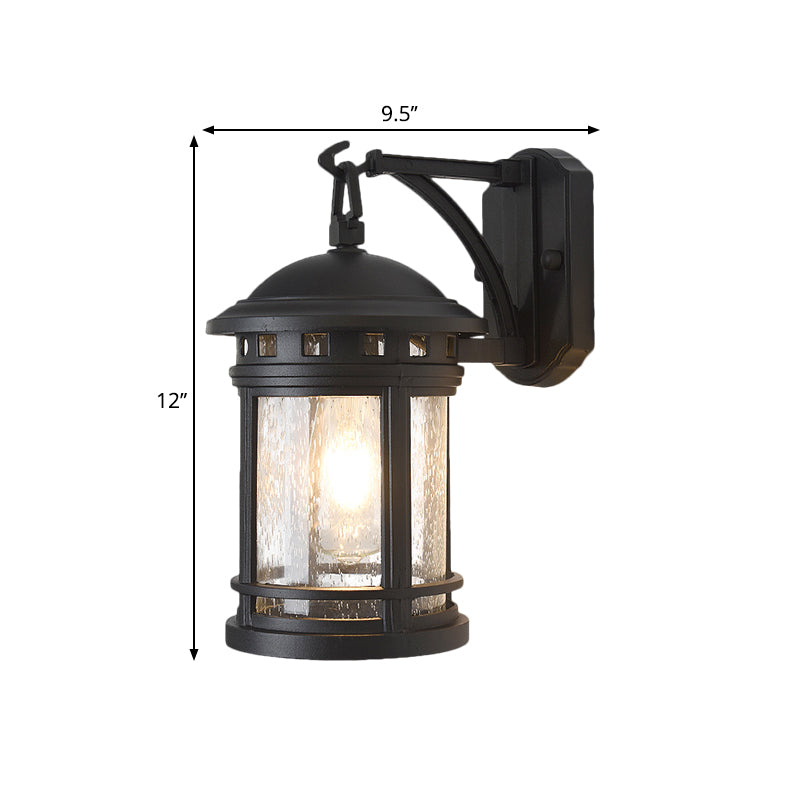 Black 1 Bulb Wall Mount Lamp Traditional Style Seedy Glass Pavilion Wall Lighting