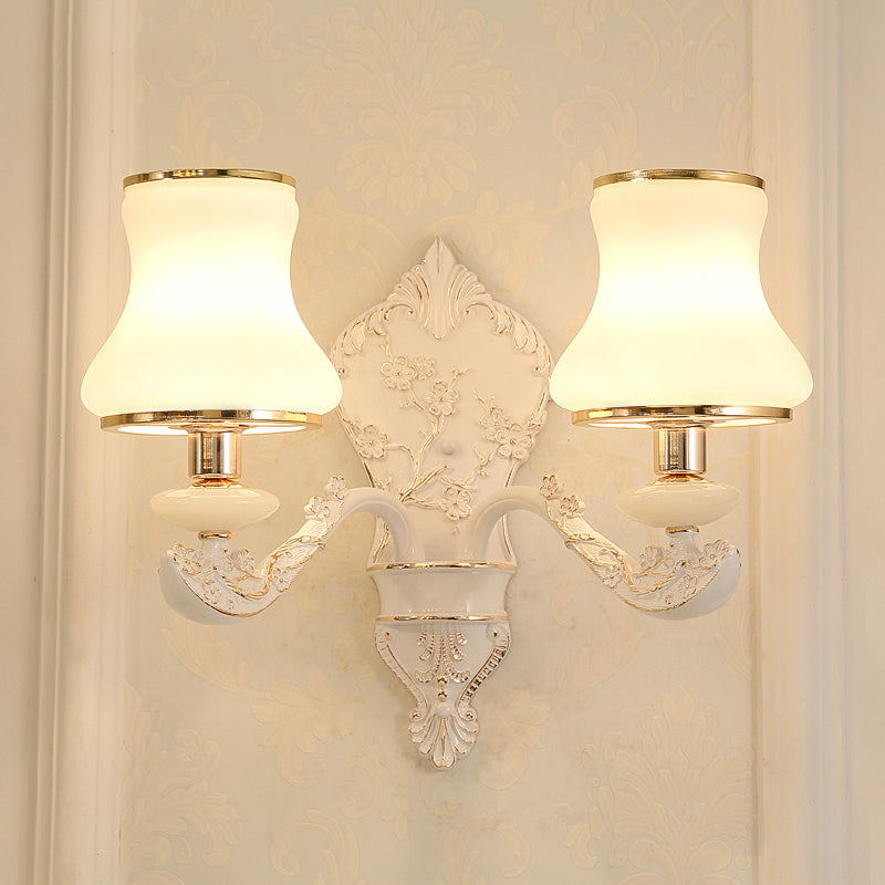 Lámpara de montaje de pared de dormitorio de calabaza vidrio blanco rural 1/2 ideas de iluminación de pared beige con placa de retroceso de resina