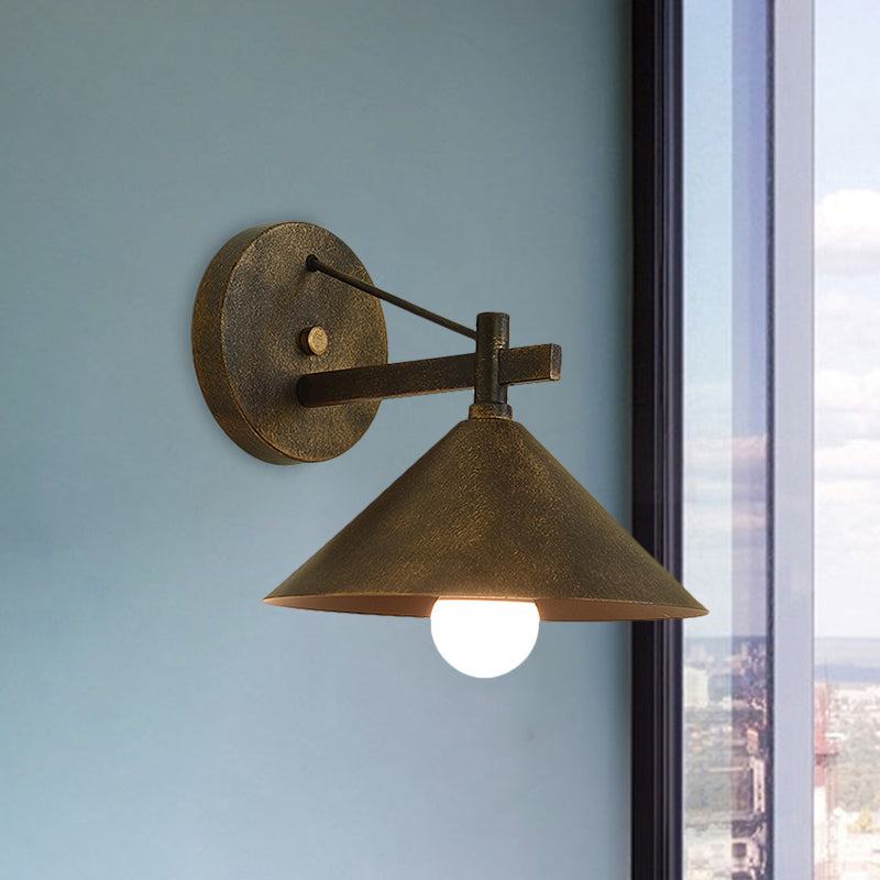 Retro Style Conical Wall Mount Lamp Single Light Metal Wall Lighting Ideas in Matte Black/Brass/Aged Silver