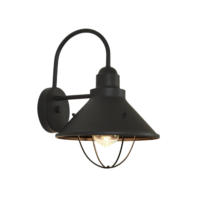 1 Bulb Wall Mounted Light Antique Conic Metallic Wall Lighting Fixture in Black for Lodge