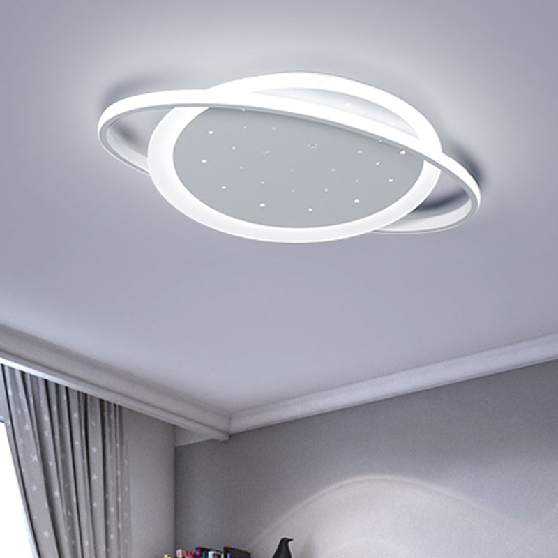 Saturn Acrylic Flush Light Fixture Simple LED White Close to Ceiling Lamp with Star Design