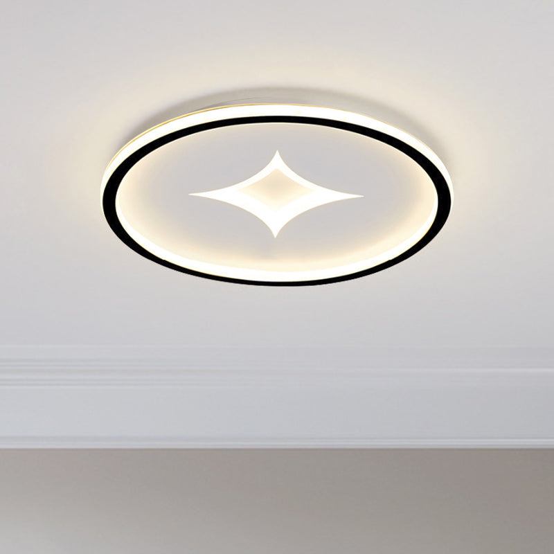 Round Flush Mount Lamp Simple Acrylic Black/Gold LED Flushmount Lighting in Warm/White Light for Bedroom