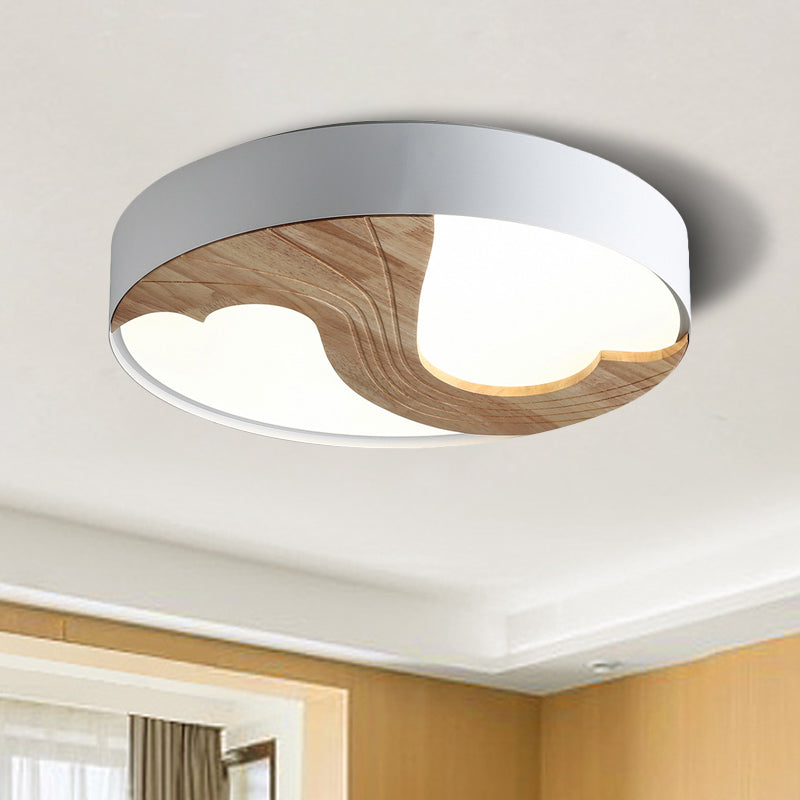 White Circular Flush Light Simplicity LED Acrylic Flush Mount Lighting Fixture with Wood Design