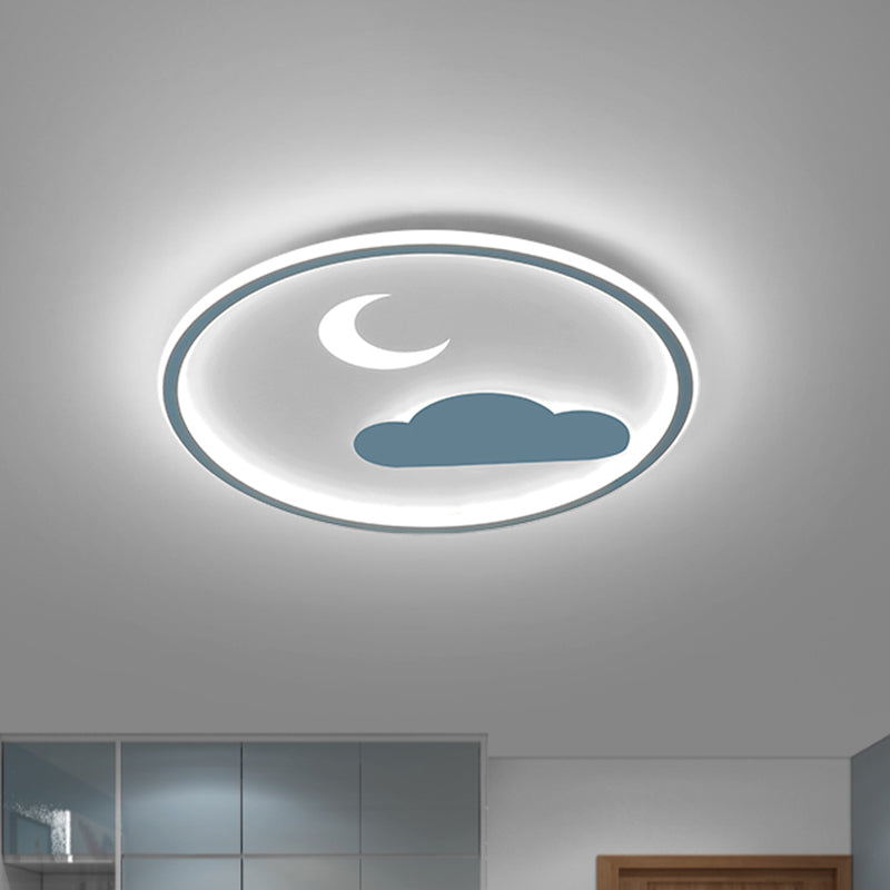 Cloud and Crescent Acrylic Flushmount Simple LED Blue Flush Light Fixture in Warm/White Light