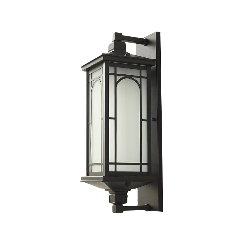 Black Lantern Wall Sconce Classic Style Opaline Glass 1-Light Lodge Wall Mount Lighting