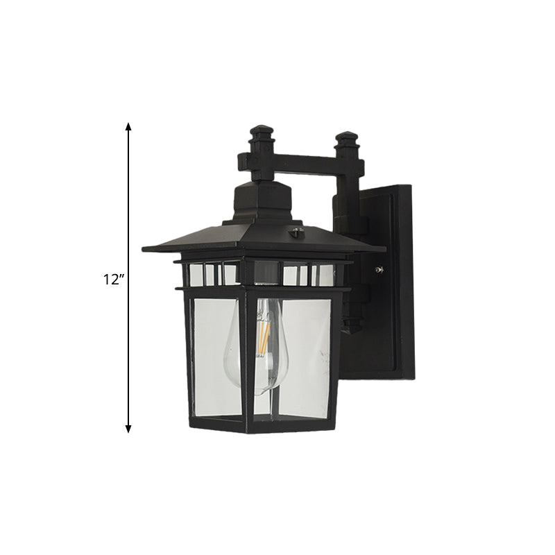 Pavilion Clear Glass Wall Lighting Industrial 1-Bulb Outdoor Wall Mounted Lamp in Black