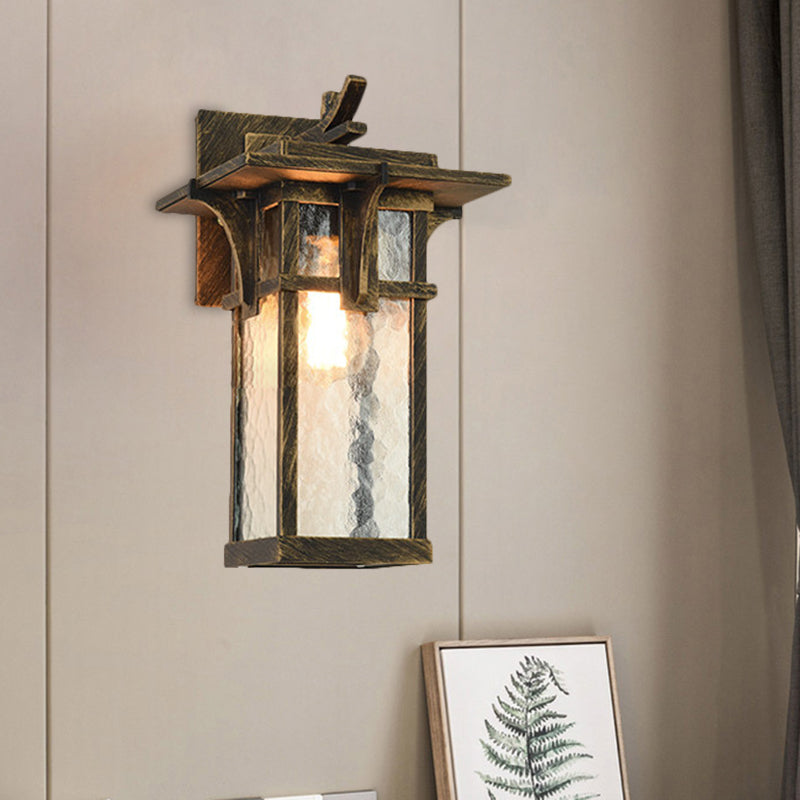 Éclairage mural noir / en laiton Verre transparente / eau industrielle 1 lumière de surface extérieure applique