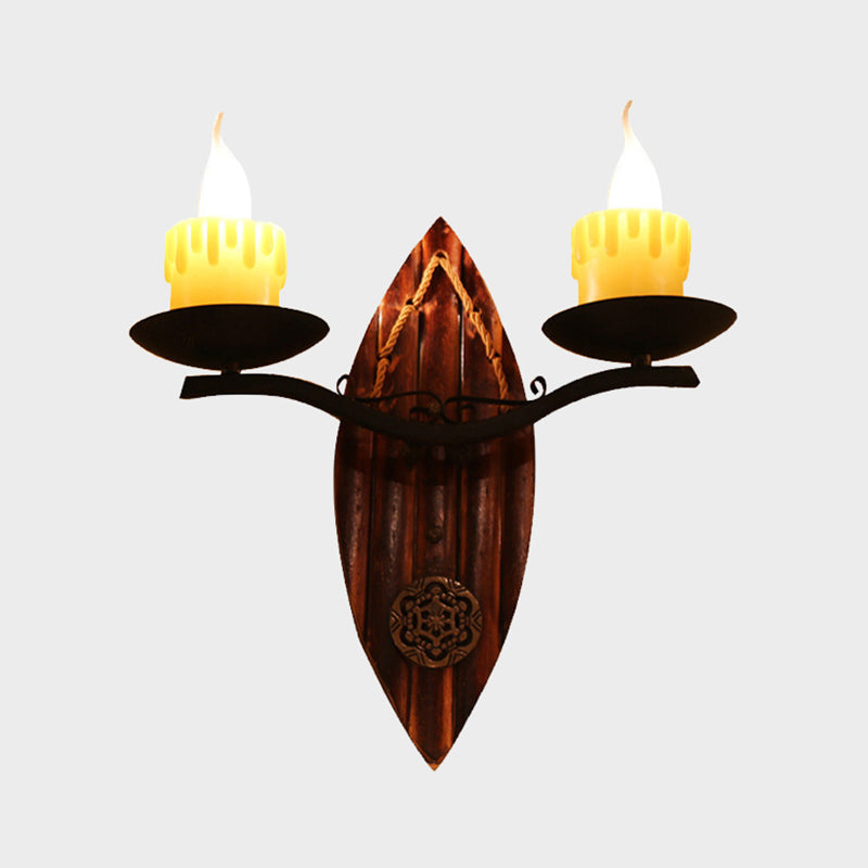 Beige 2 Lights Wall Lamp Farmhouse Metallic Candle Wall Lighting Fixture with Shuttle-Like Backplate