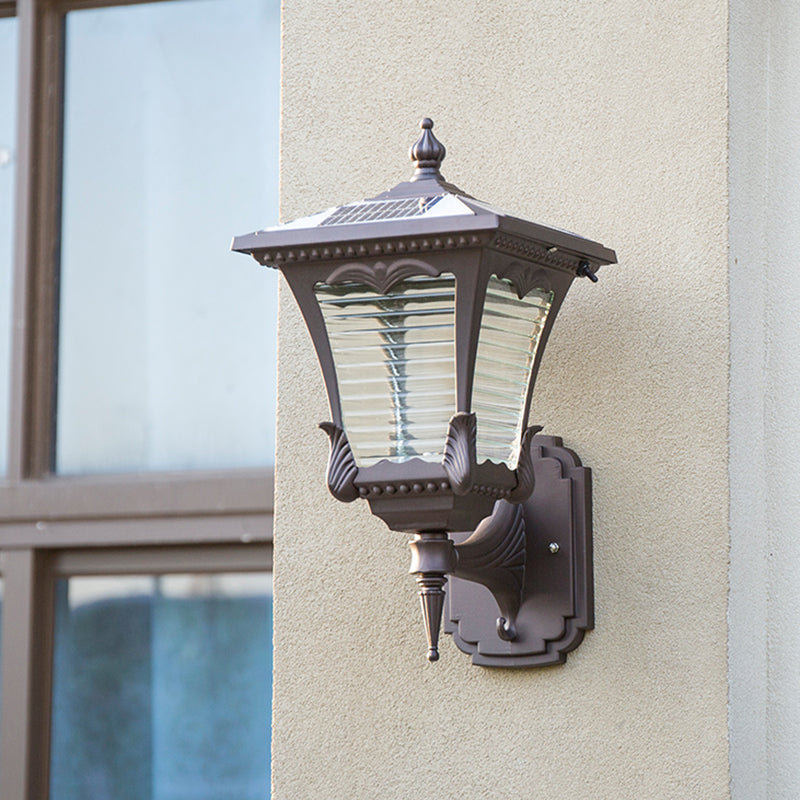 1-Light Wall Lighting Ideas Rural Lantern Prismatic Glass Wall Mount Lighting in Coffee