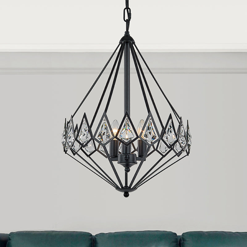 Moderno sospensione diamante pendente metalliche 3 teste salone lampadario appeso con cristallo incrostata in nero