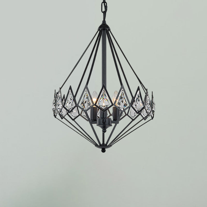 Moderno sospensione diamante pendente metalliche 3 teste salone lampadario appeso con cristallo incrostata in nero