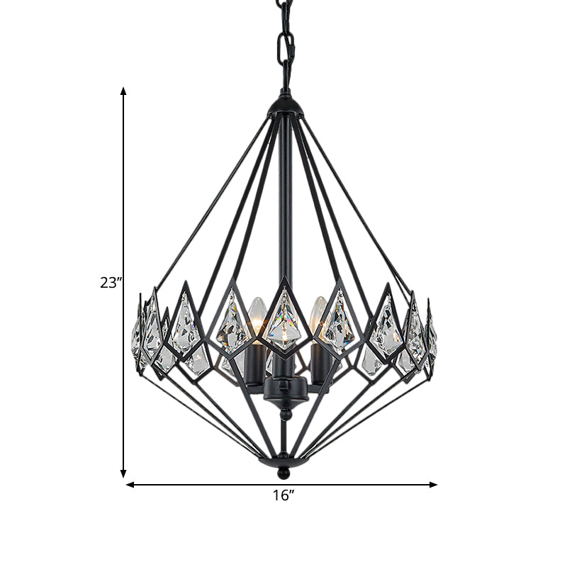 Moderno sospensione diamante pendente metalliche 3 teste salone lampadario appeso con cristallo incrostata in nero