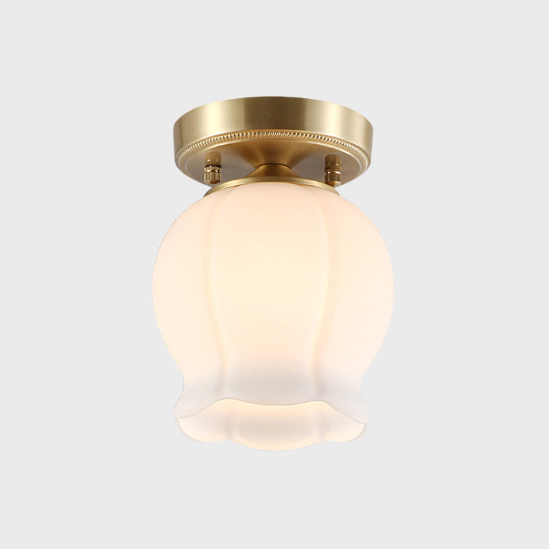 Antieke geribbelde knop semi -gemonteerde verlichting 1 lamp room glazen plafondlamp in messing