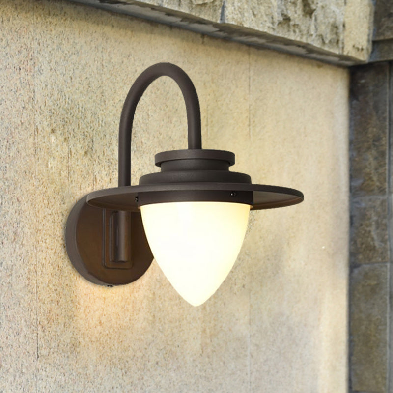 Lámpara de pared de la pared de la cabaña cónica antigua vaso blanco 1 bulbo de la pared de café negro/oscuro con sombra redonda