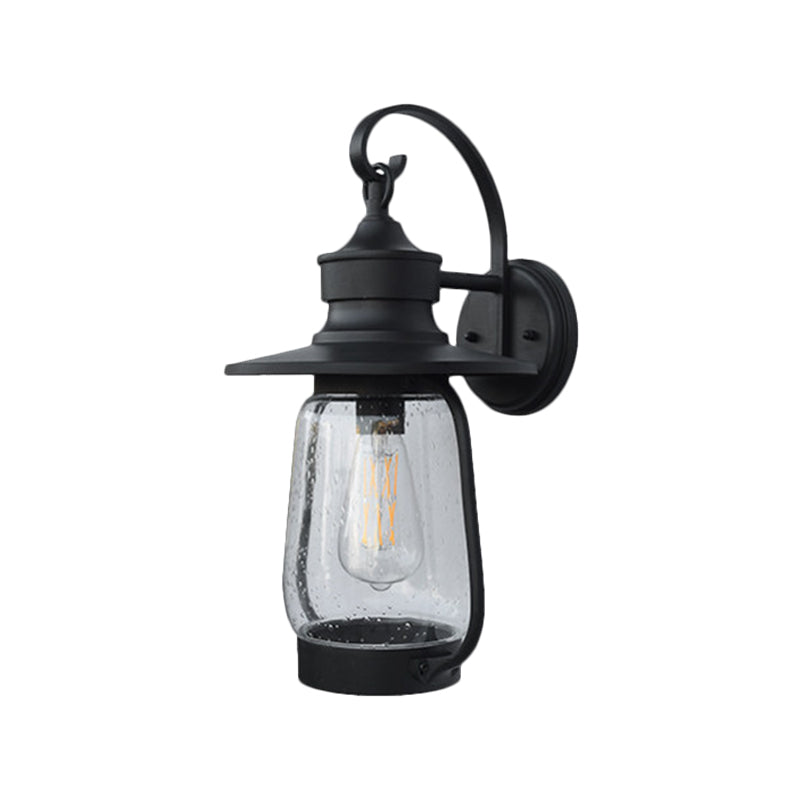 1 Bulb Seedy Glass Wall Mounted Light Farmhouse Black Urn Doorway Wall Lamp Fixture