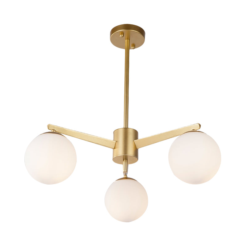 Post Modern 3 Lights Chandelier Gold Sphere Hanging Pendant Light with Milky Glass Shade