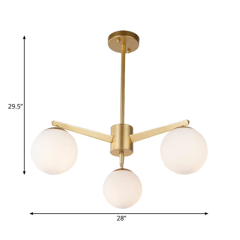 Post Modern 3 Lights Chandelier Gold Sphere Hanging Pendant Light with Milky Glass Shade