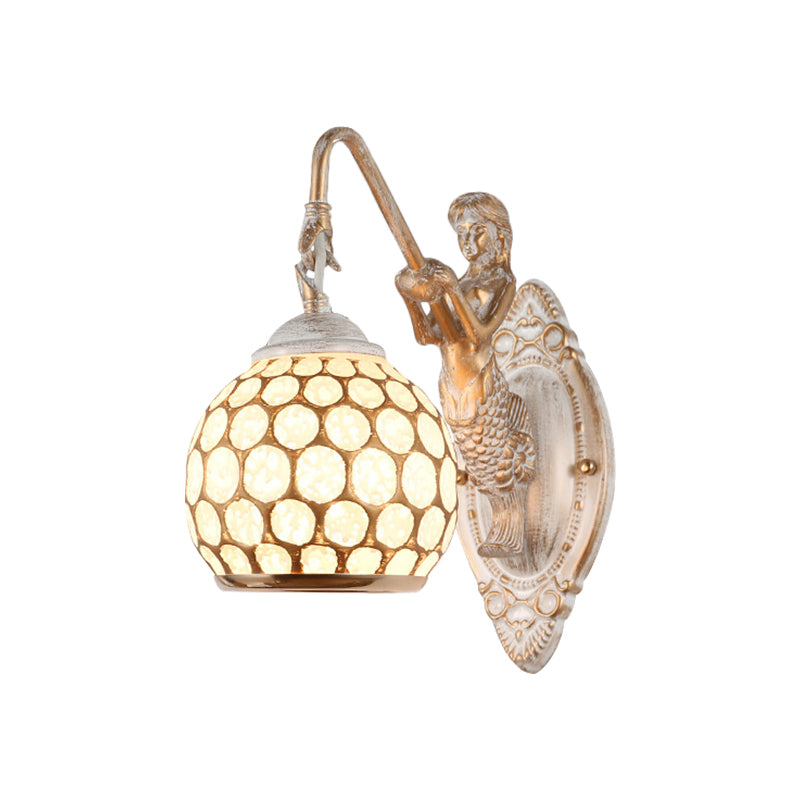Sphere Bedroom Wall Lighting Ideas Traditional Style Metal 1 Head White Wall Sconce Light with Resin Mermaid Backplate