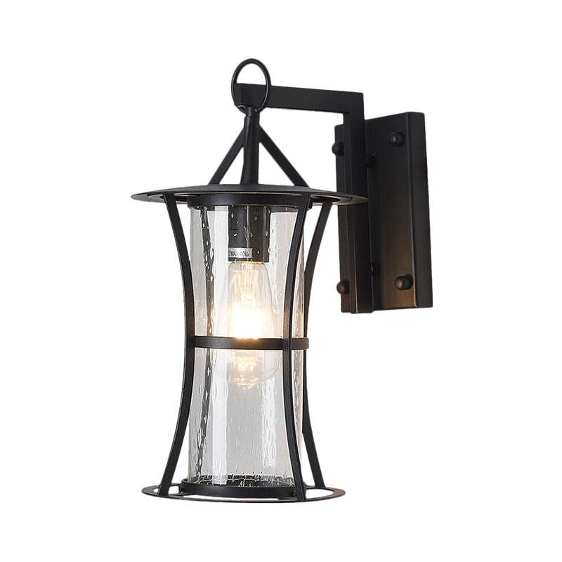 Zylinder schäbiger Glaswandlicht Retro Retro 1 Kopf Terrasse Wandbeleuchtungsideen mit gebogenem Rahmen in Schwarz