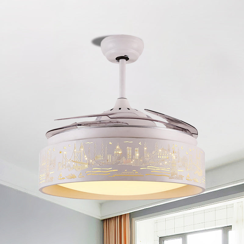 Éventail rond léger léger kid metal LED White Semi Flush Mount avec 3 lames transparentes, 19,5 "de large