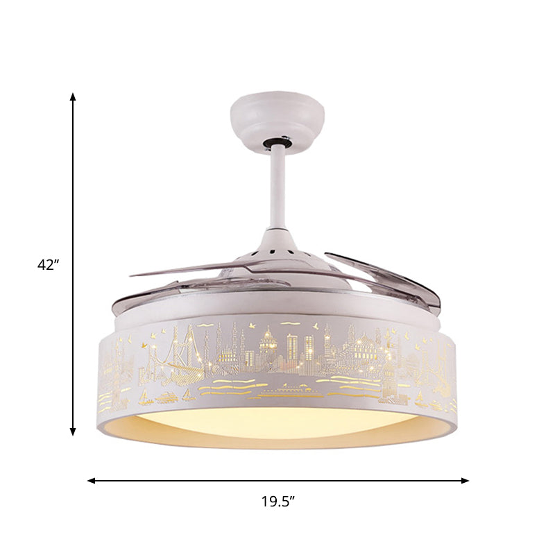 Éventail rond léger léger kid metal LED White Semi Flush Mount avec 3 lames transparentes, 19,5 "de large