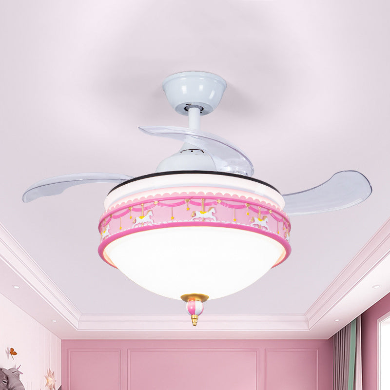 39 "W dôme chambre semi-flush léger caricaturé LED métallique suspendu la lampe de fans en rose, 3 lames