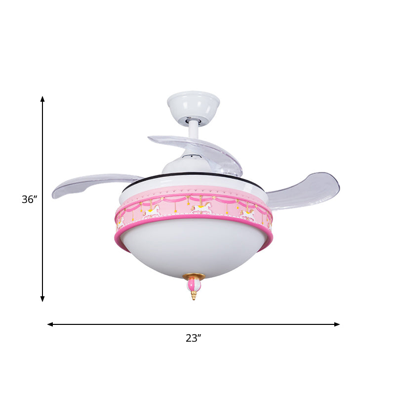 39 "W dôme chambre semi-flush léger caricaturé LED métallique suspendu la lampe de fans en rose, 3 lames