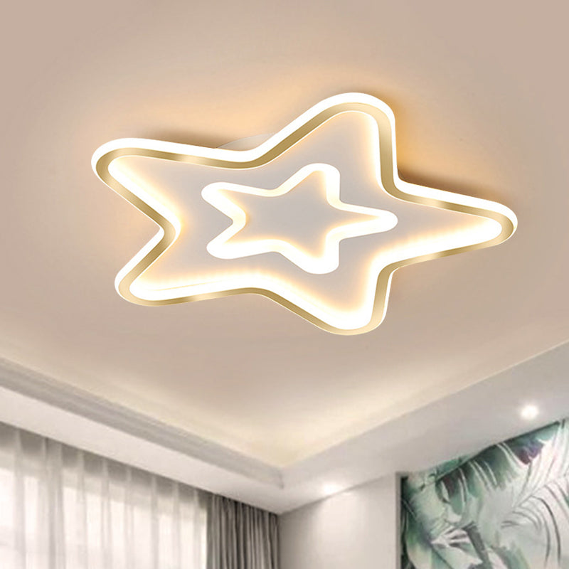 Star Bedroom Flush Ceiling Light Acrylic LED Cartoon Flush Mount Lighting Fixture in White