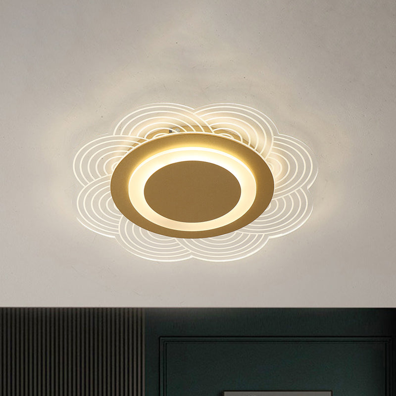 Acrylic Flower Ceiling Fixture Cartoon LED Gold Flush Mount Light in Warm/White Light for bedroom