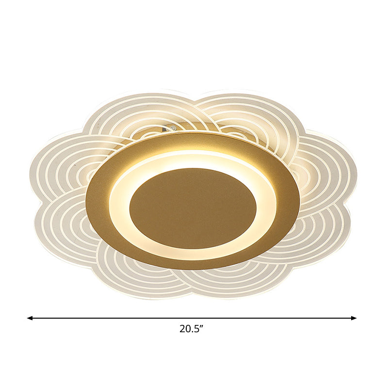 Acrylic Flower Ceiling Fixture Cartoon LED Gold Flush Mount Light in Warm/White Light for bedroom