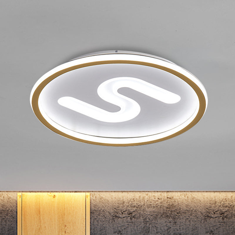 S-Shaped Acryl Plafond Verlichting Hedendaagse Zwart/Goud LED Flush Light Fixture, Warm/Wit Licht